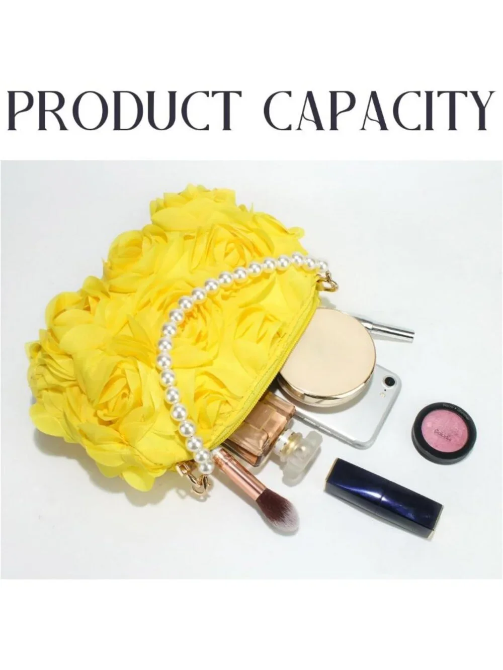 Elegant Floral Evening Clutch, 3D Chiffon Handbag with Pearl Beaded Handle for